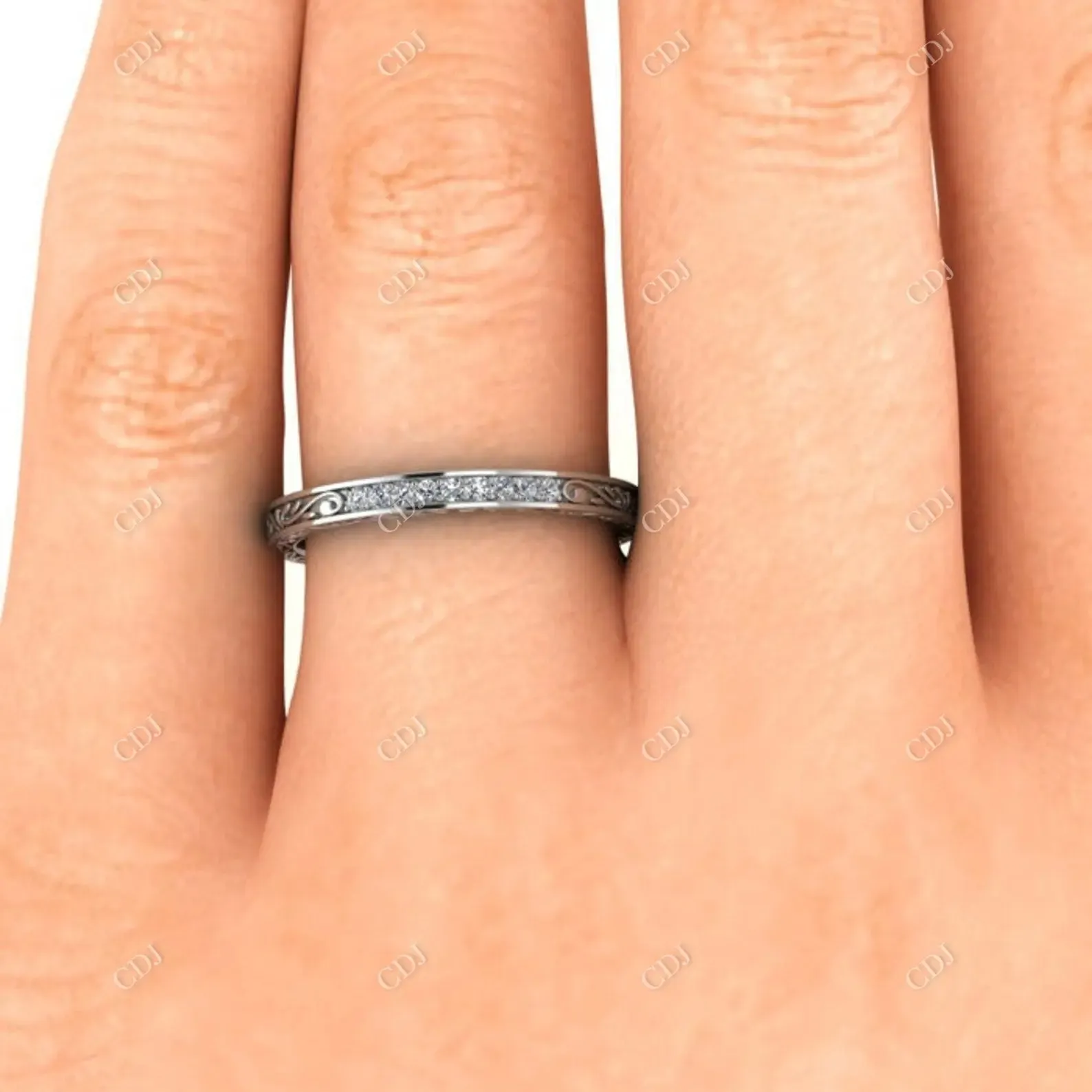 0.08CTW Lab Grown Diamond Filigree Art Deco Band