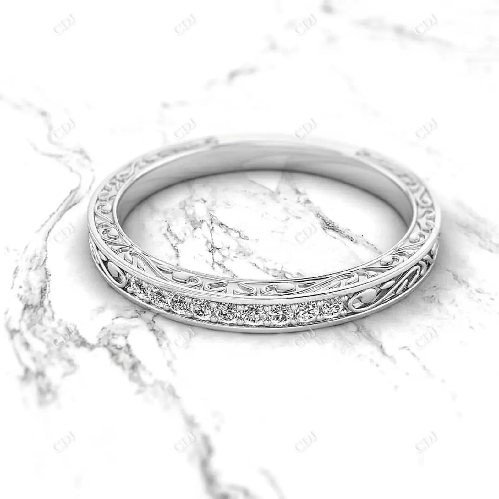 0.08CTW Lab Grown Diamond Filigree Art Deco Band