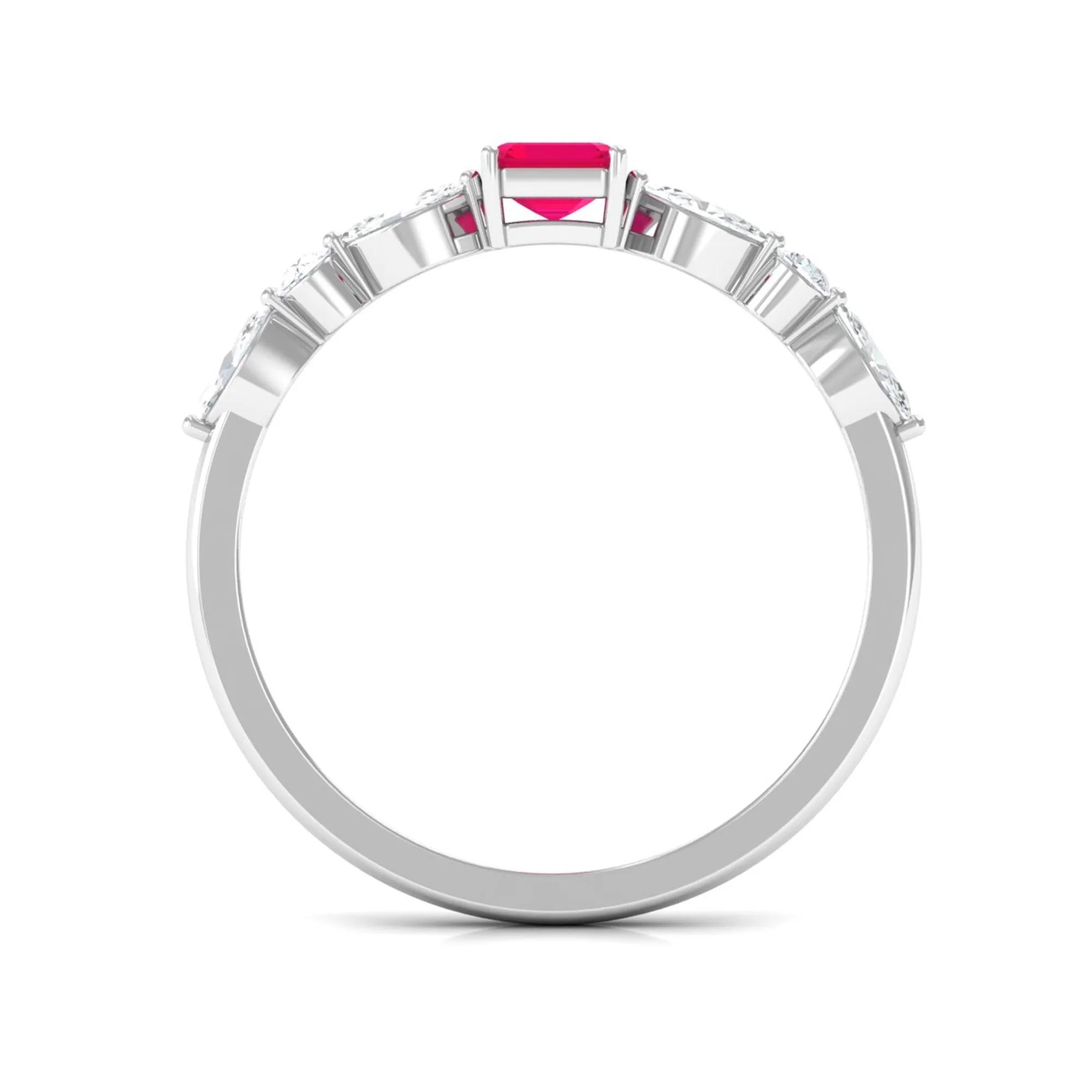 1 CT Octagon Ruby Solitaire Ring with Diamond Side Stones