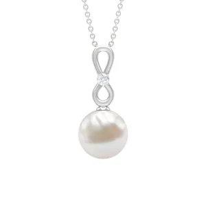 10 MM Round Freshwater Pearl Drop Infinity Pendant with Diamond