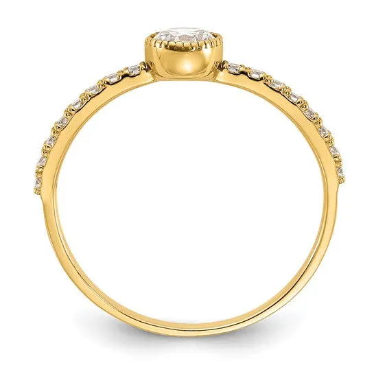 10k Gold 5mm Bezel Set CZ with Side Accents Promise Ring