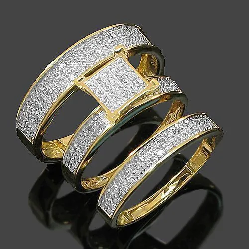 10K Yellow Solid Gold Diamond Wedding Ring Band Set 0.50 Ctw
