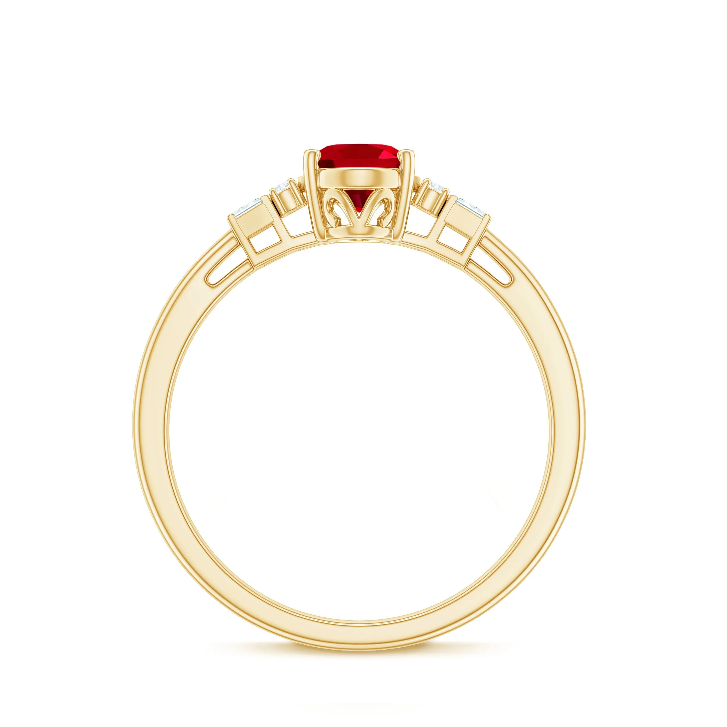 1.25 CT Oval Created Ruby Solitaire Ring with Diamond Accent