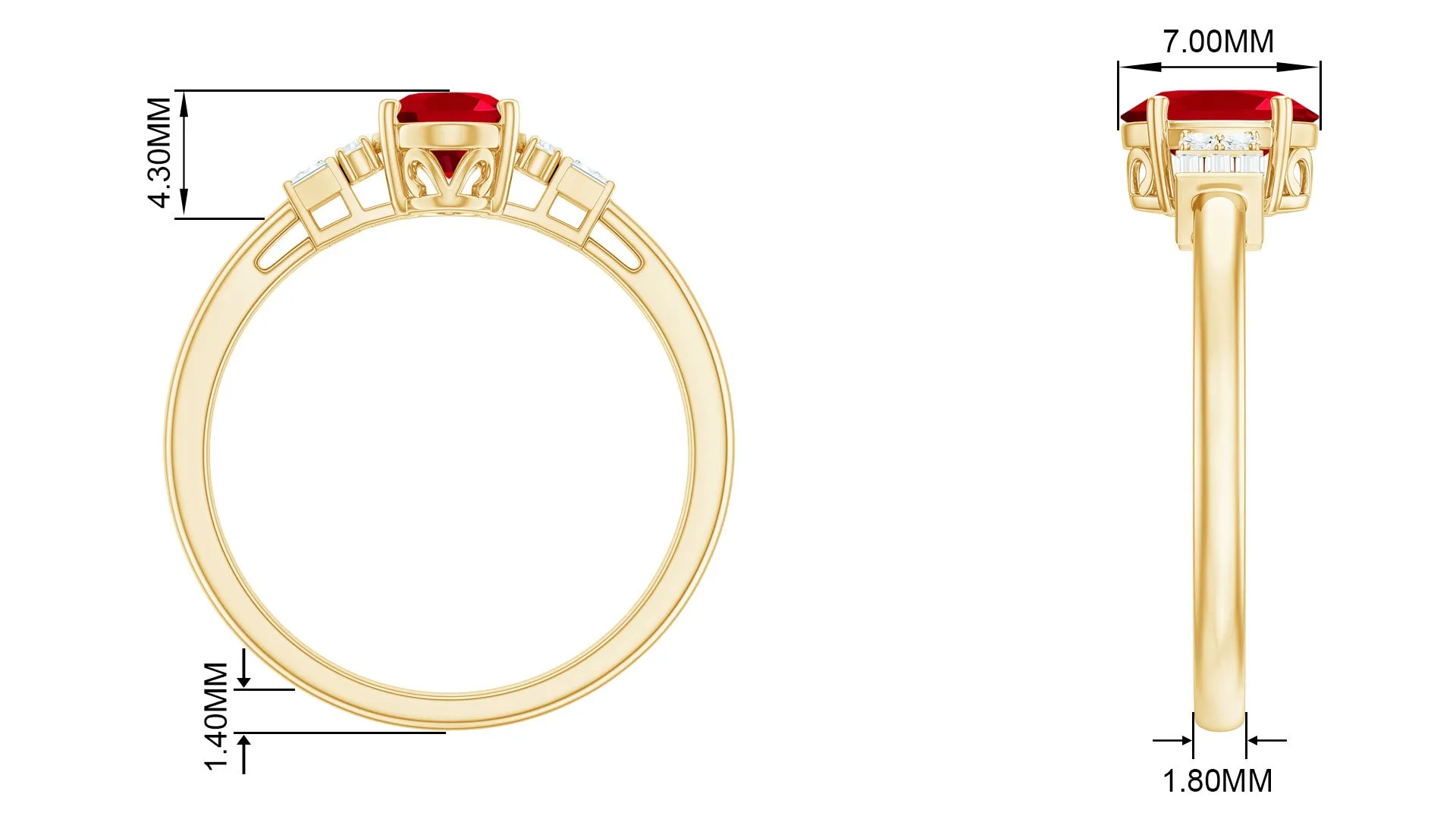1.25 CT Oval Created Ruby Solitaire Ring with Diamond Accent