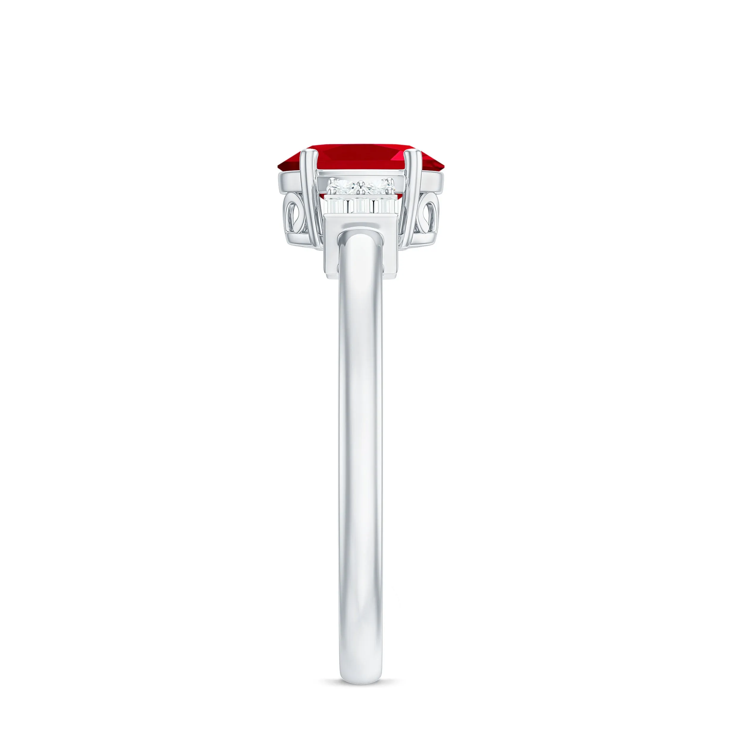1.25 CT Oval Created Ruby Solitaire Ring with Diamond Accent