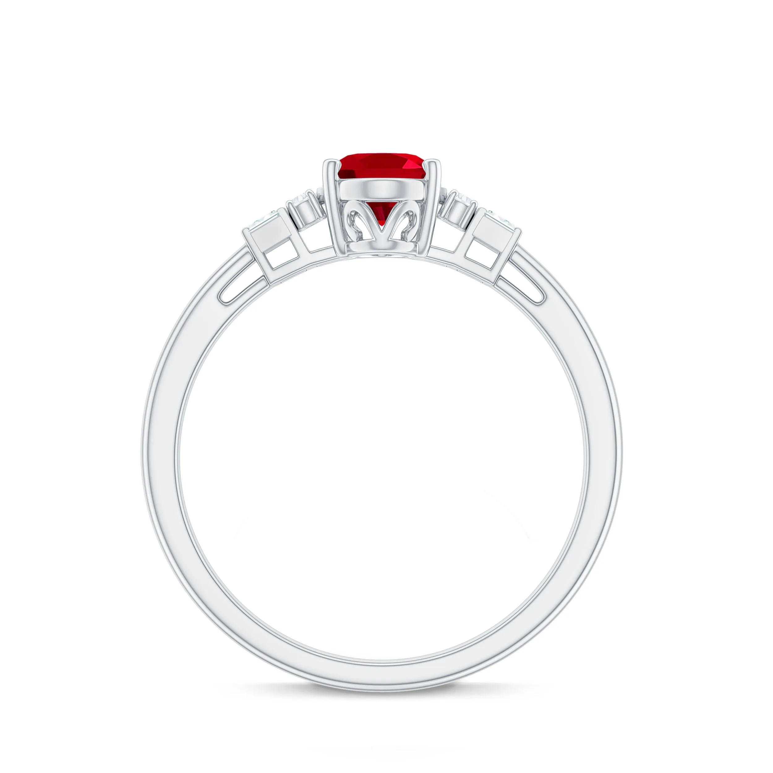 1.25 CT Oval Created Ruby Solitaire Ring with Diamond Accent
