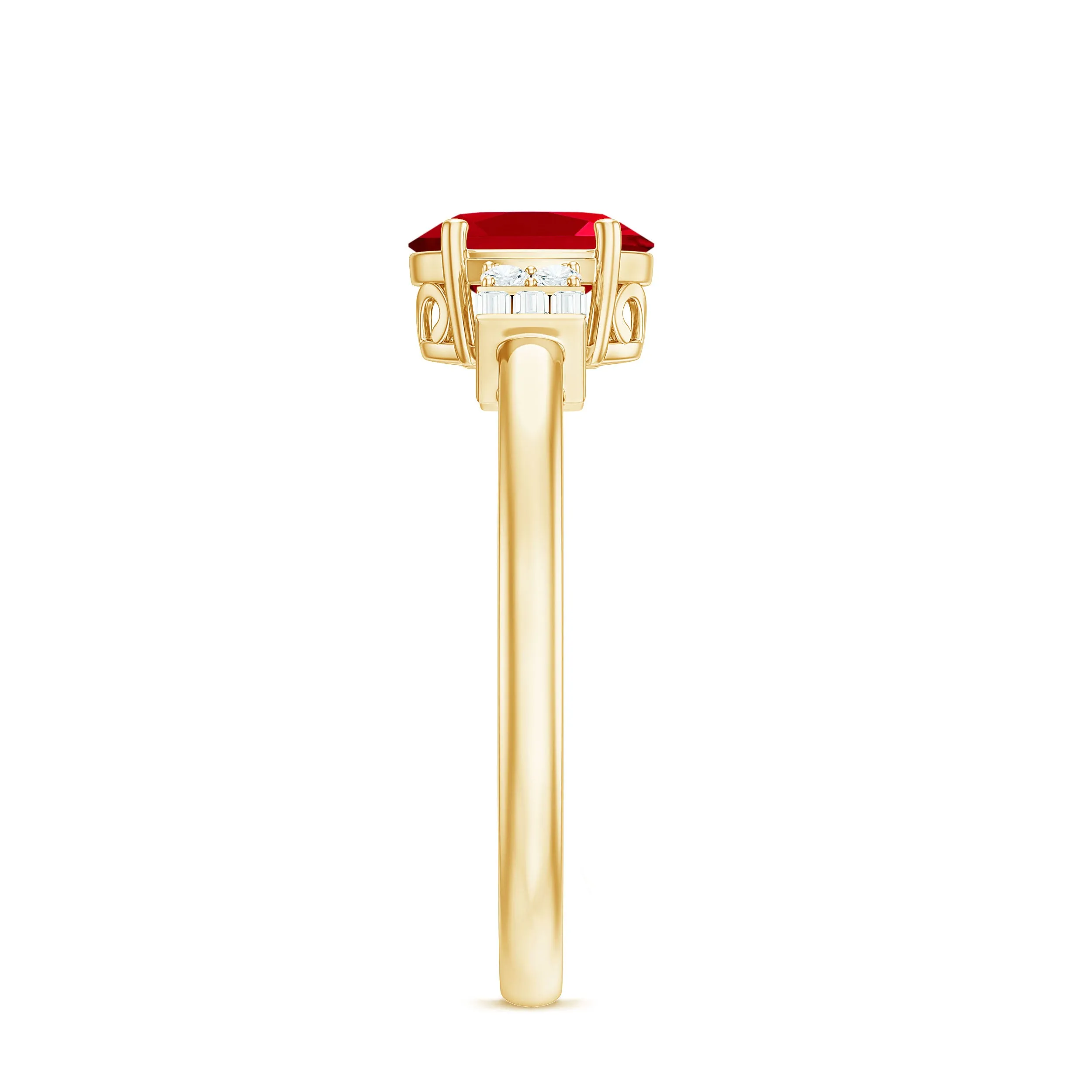 1.25 CT Oval Created Ruby Solitaire Ring with Diamond Accent