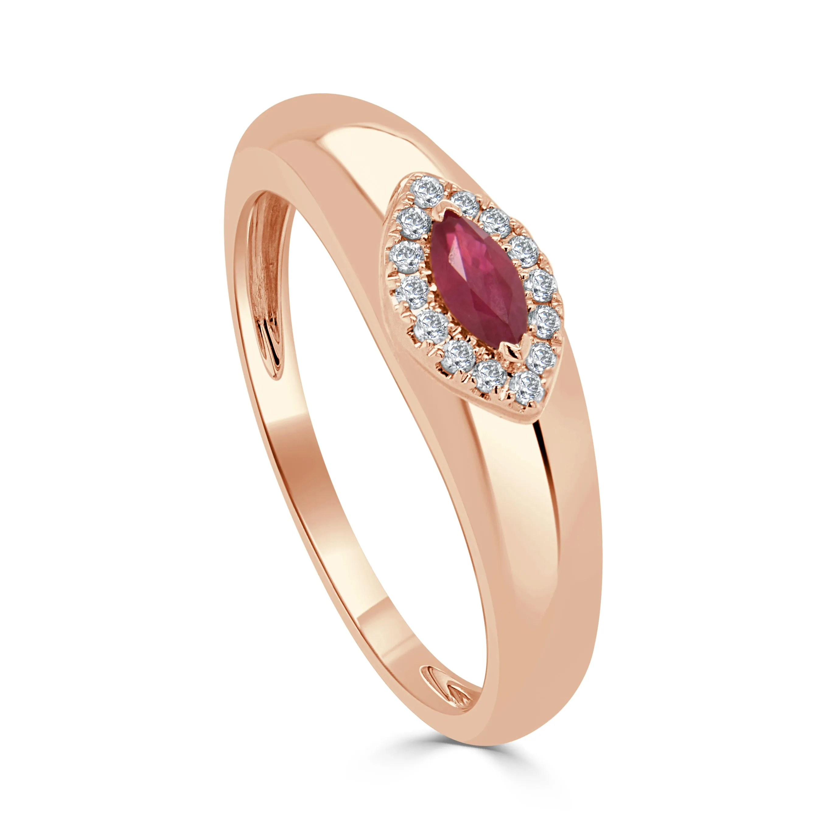 14K Gold Marquise Ruby & Diamond Band