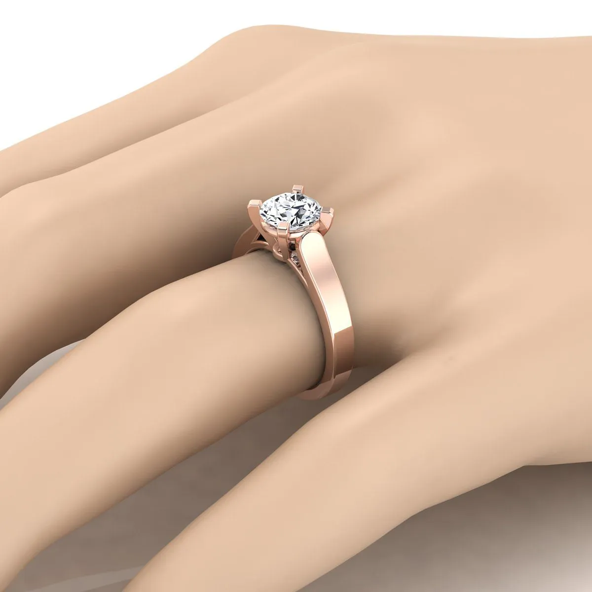 14K Rose Gold Round Brilliant  Cathedral Style Solitaire Engagement Ring