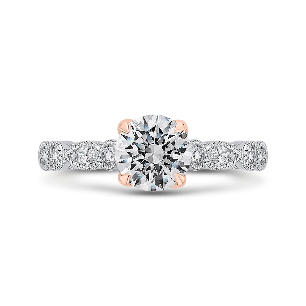 14K Two Tone Gold Round Diamond Engagement Ring (Semi Mount)