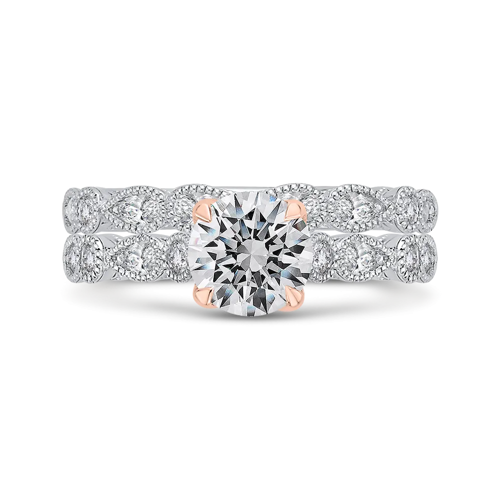 14K Two Tone Gold Round Diamond Engagement Ring (Semi Mount)