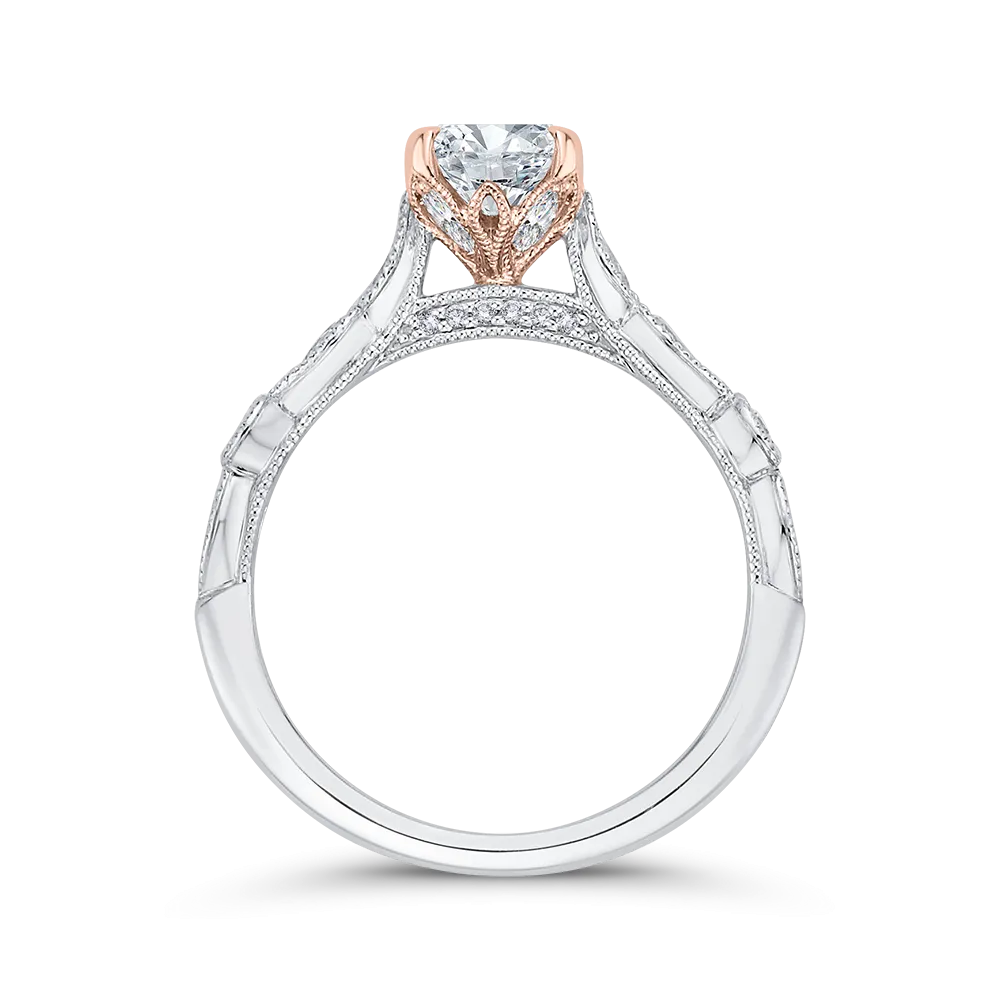 14K Two Tone Gold Round Diamond Engagement Ring (Semi Mount)
