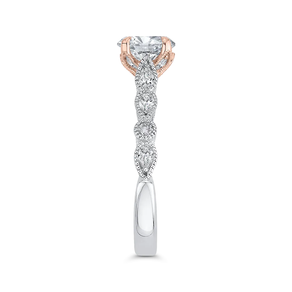 14K Two Tone Gold Round Diamond Engagement Ring (Semi Mount)