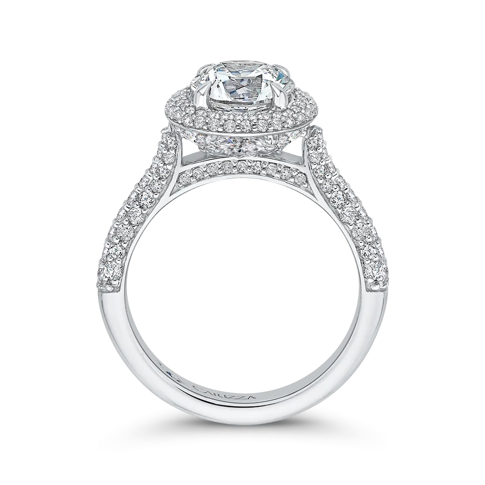 14K White Gold Round Diamond Double Halo Engagement Ring (Semi Mount)