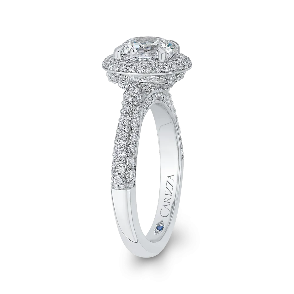 14K White Gold Round Diamond Double Halo Engagement Ring (Semi Mount)