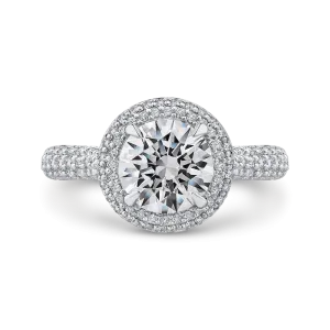 14K White Gold Round Diamond Double Halo Engagement Ring (Semi Mount)