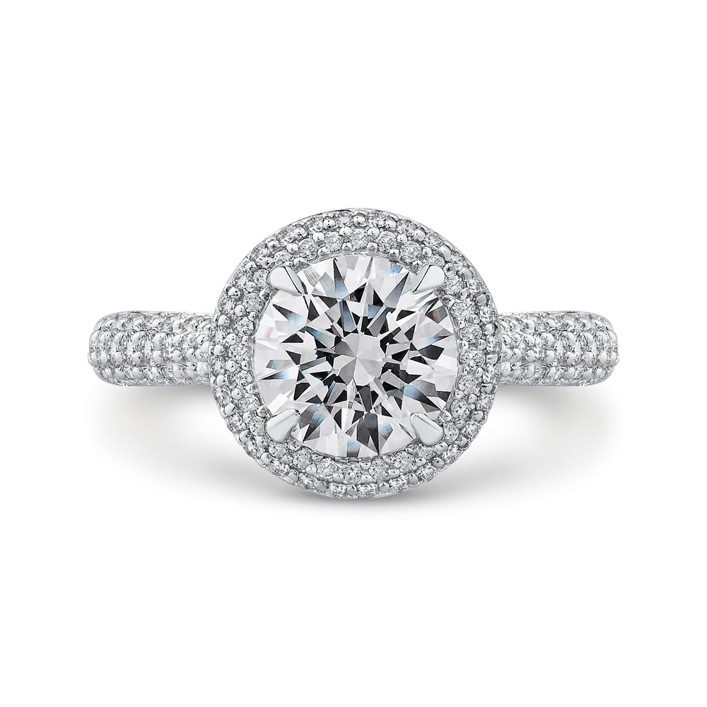 14K White Gold Round Diamond Double Halo Engagement Ring (Semi Mount)