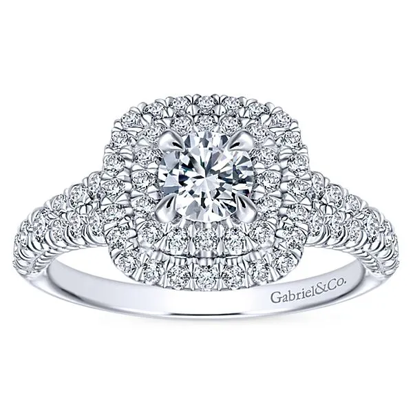 14k White Gold Round Double Halo