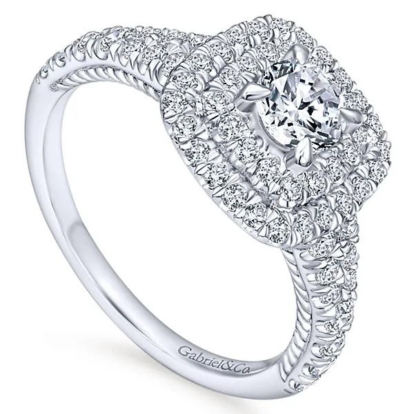 14k White Gold Round Double Halo