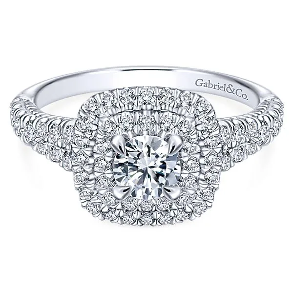 14k White Gold Round Double Halo