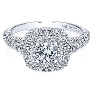 14k White Gold Round Double Halo