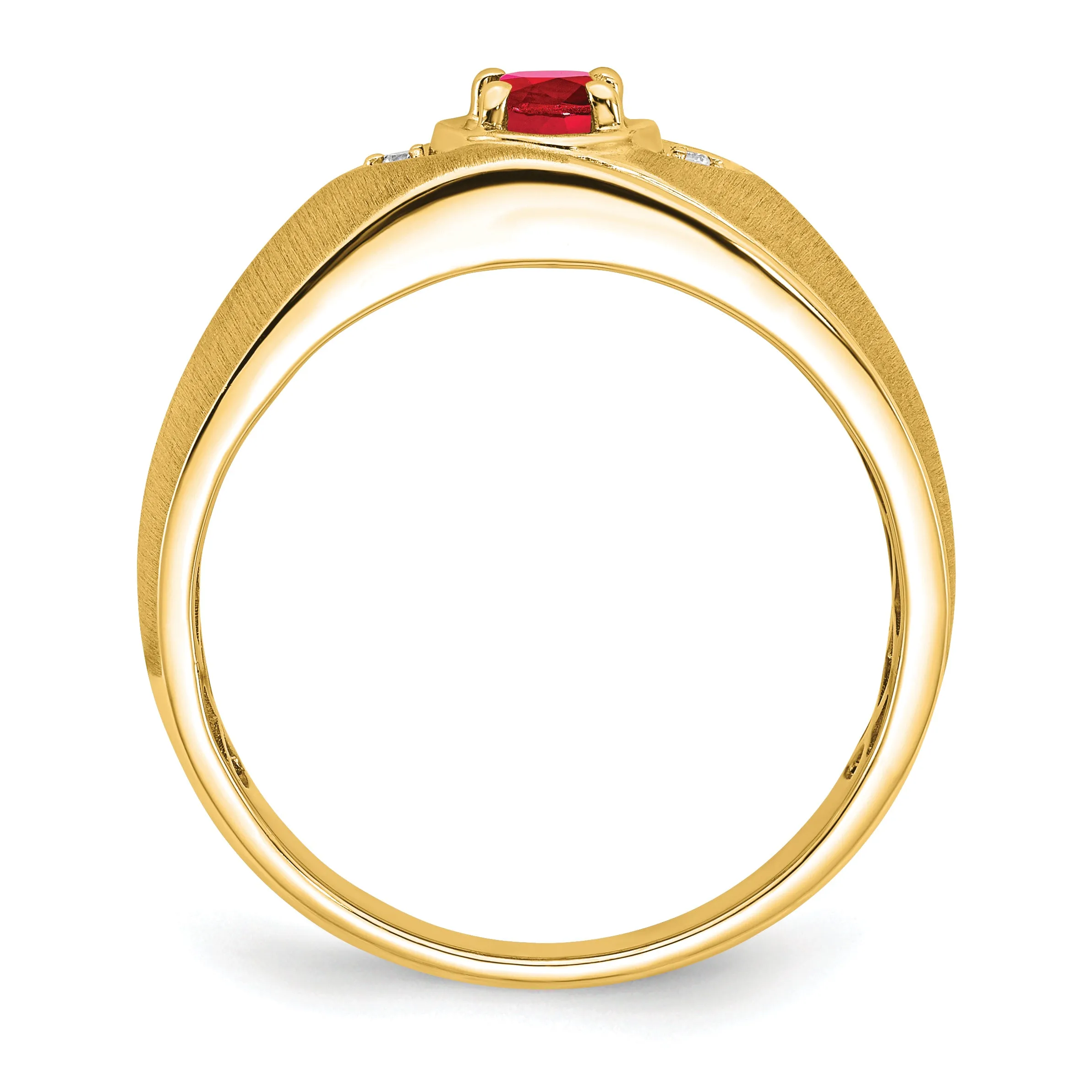 14k Yellow Gold Oval Ruby and Diamond Mens Ring