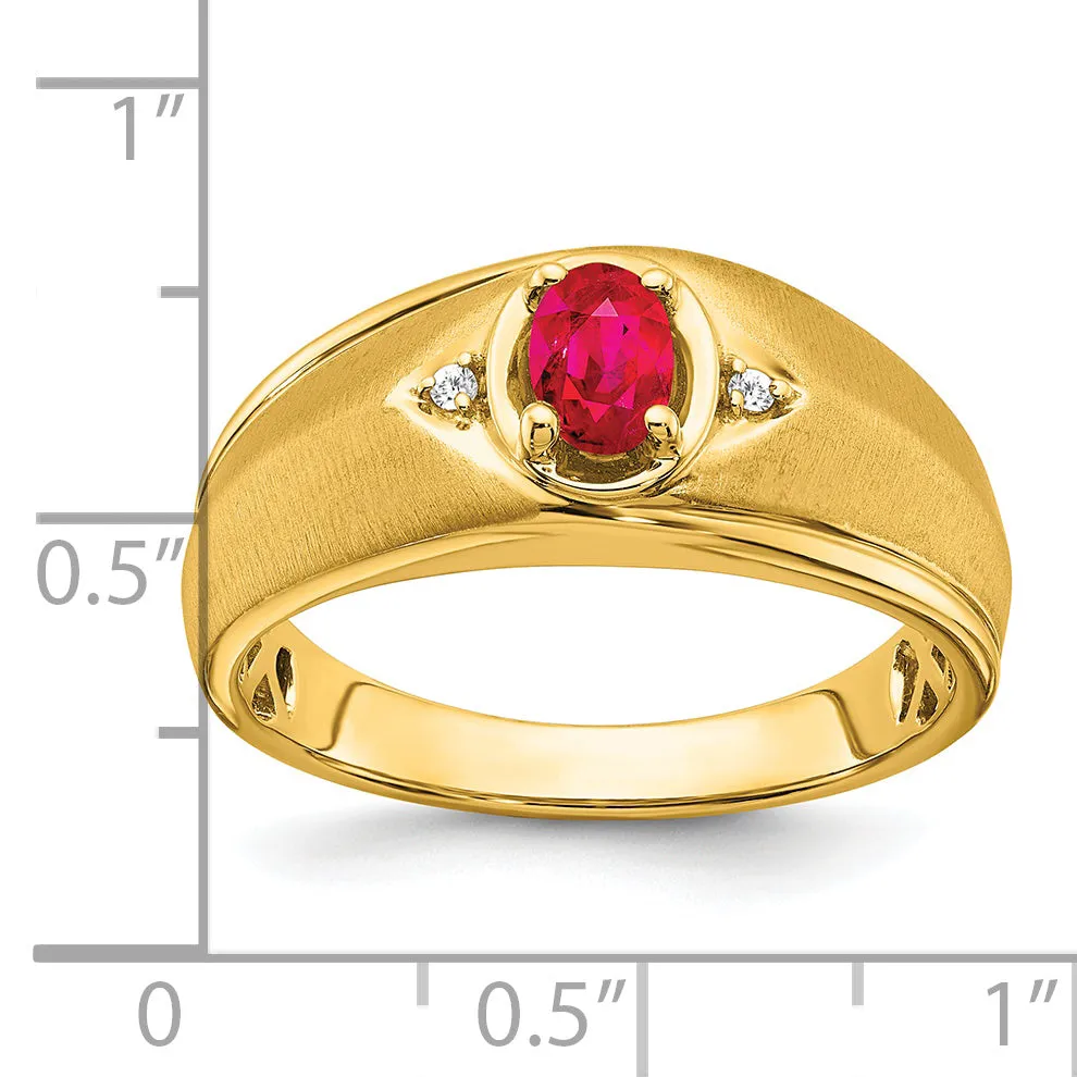 14k Yellow Gold Oval Ruby and Diamond Mens Ring