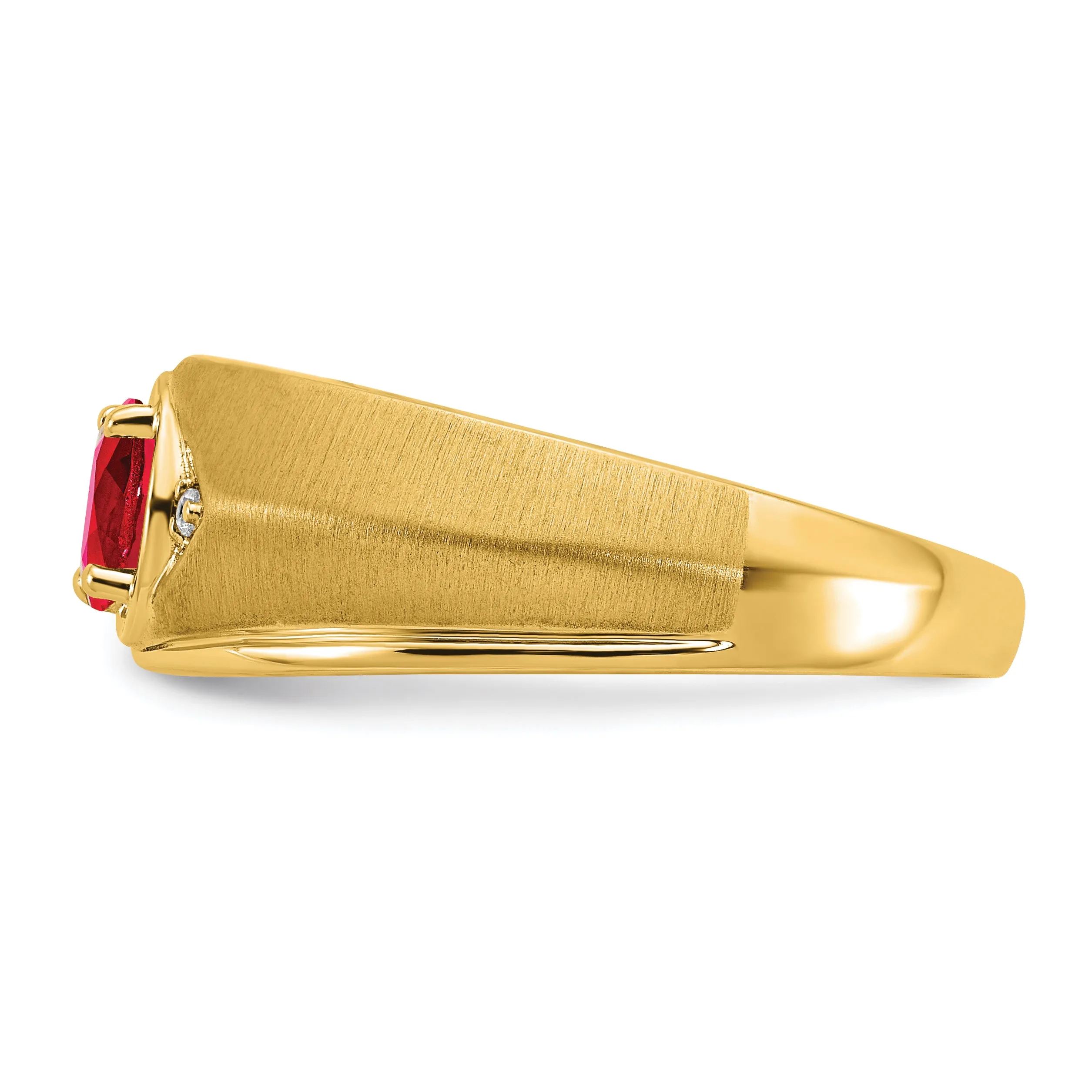 14k Yellow Gold Oval Ruby and Diamond Mens Ring