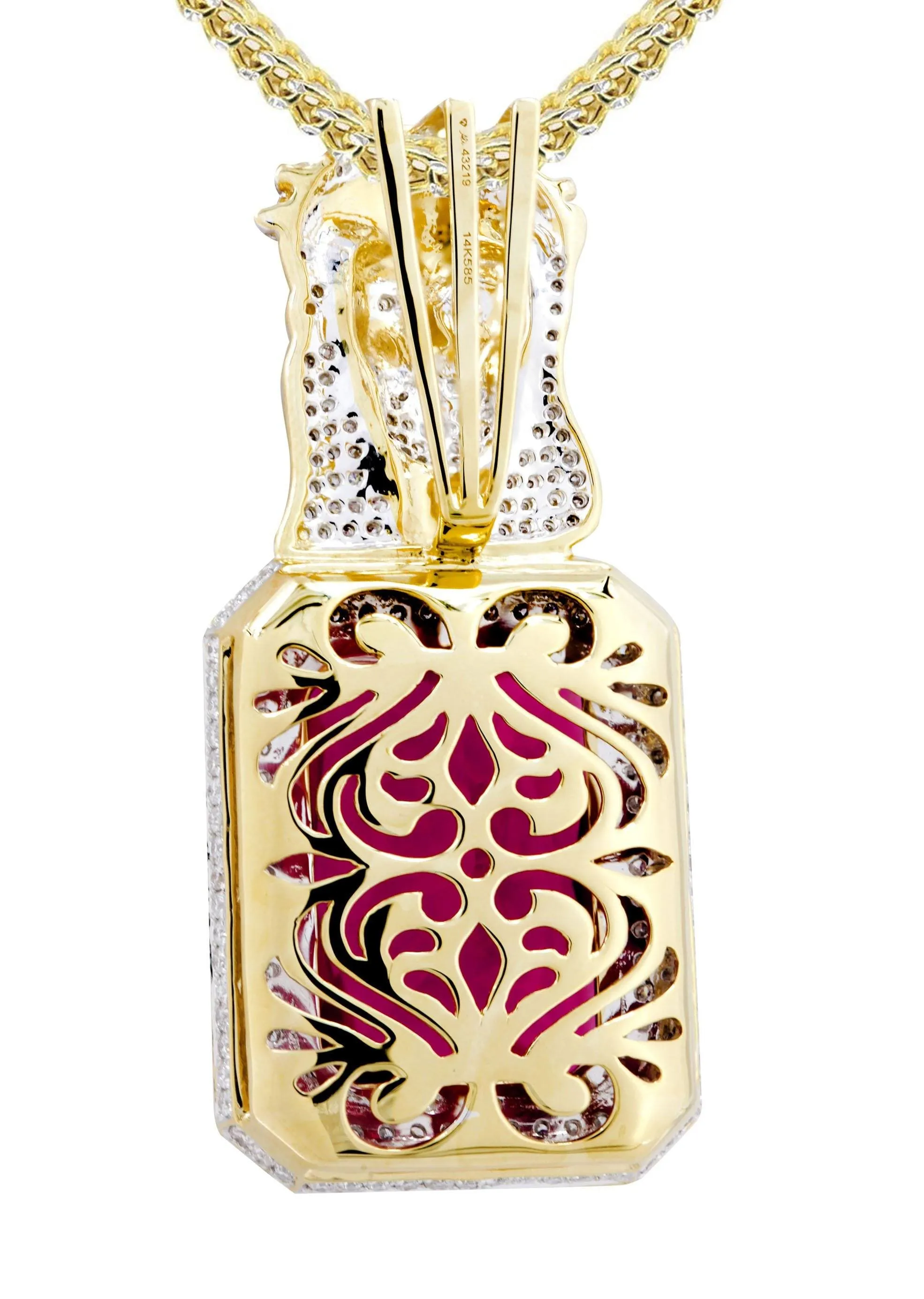14K Yellow Gold Ruby Jesus Diamond Necklace  | 2.53 Carats