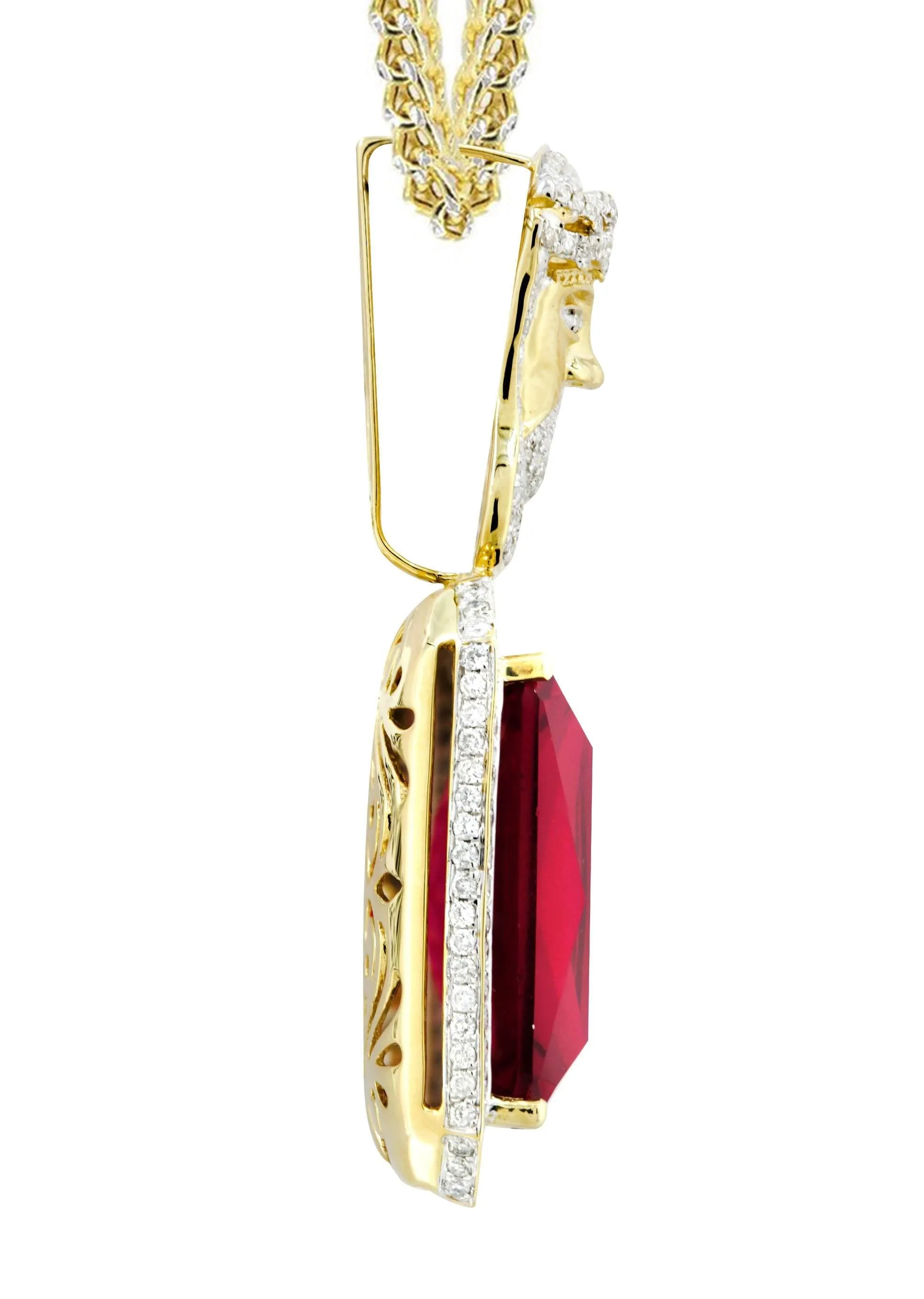 14K Yellow Gold Ruby Jesus Diamond Necklace  | 2.53 Carats