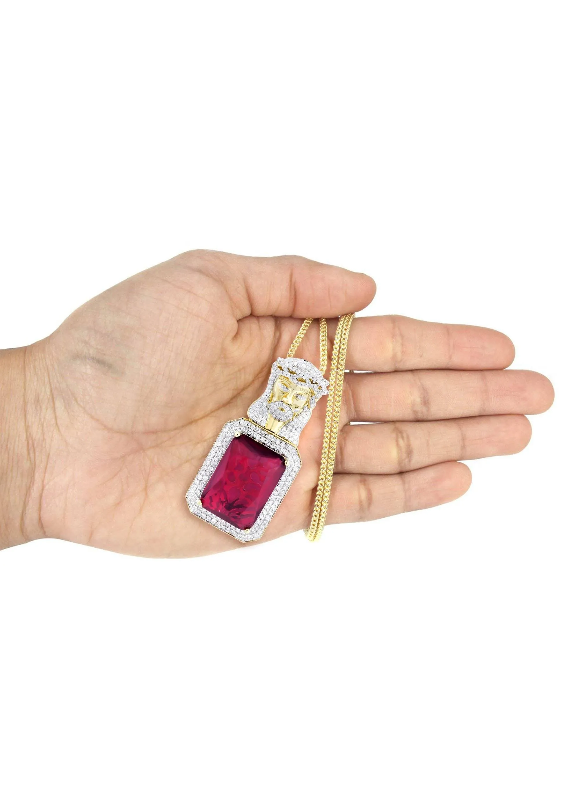 14K Yellow Gold Ruby Jesus Diamond Necklace  | 2.53 Carats