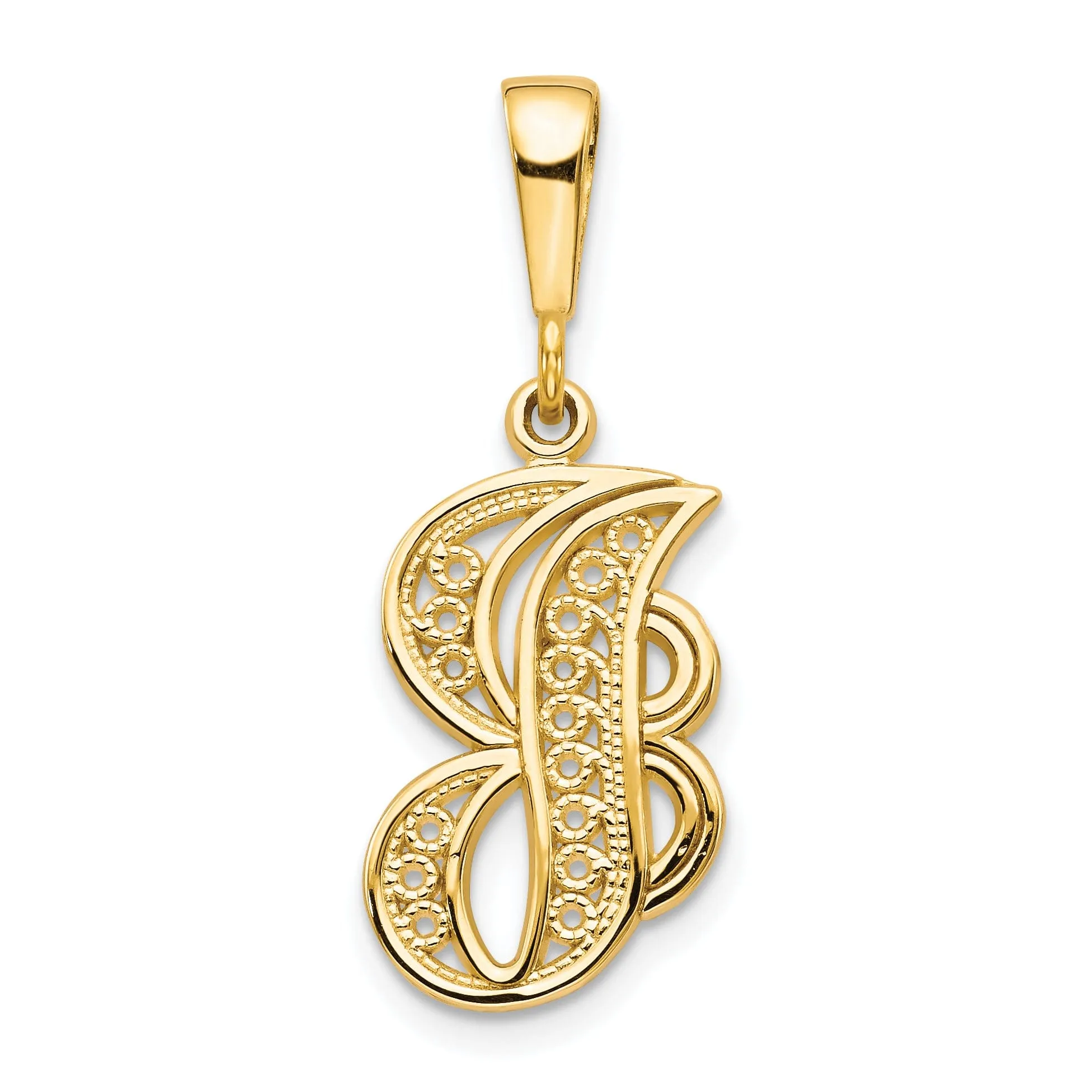 14K Yellow GoldFancy Filigree Script Design Letter J Initial Pendant
