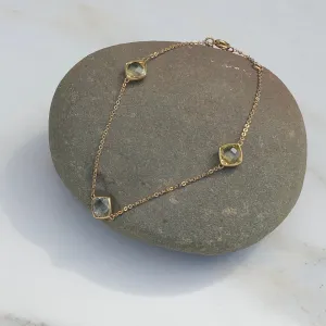 14KT Yellow Gold Lemon Quartz   Green Amethyst Bezel Set Chain Bracelet