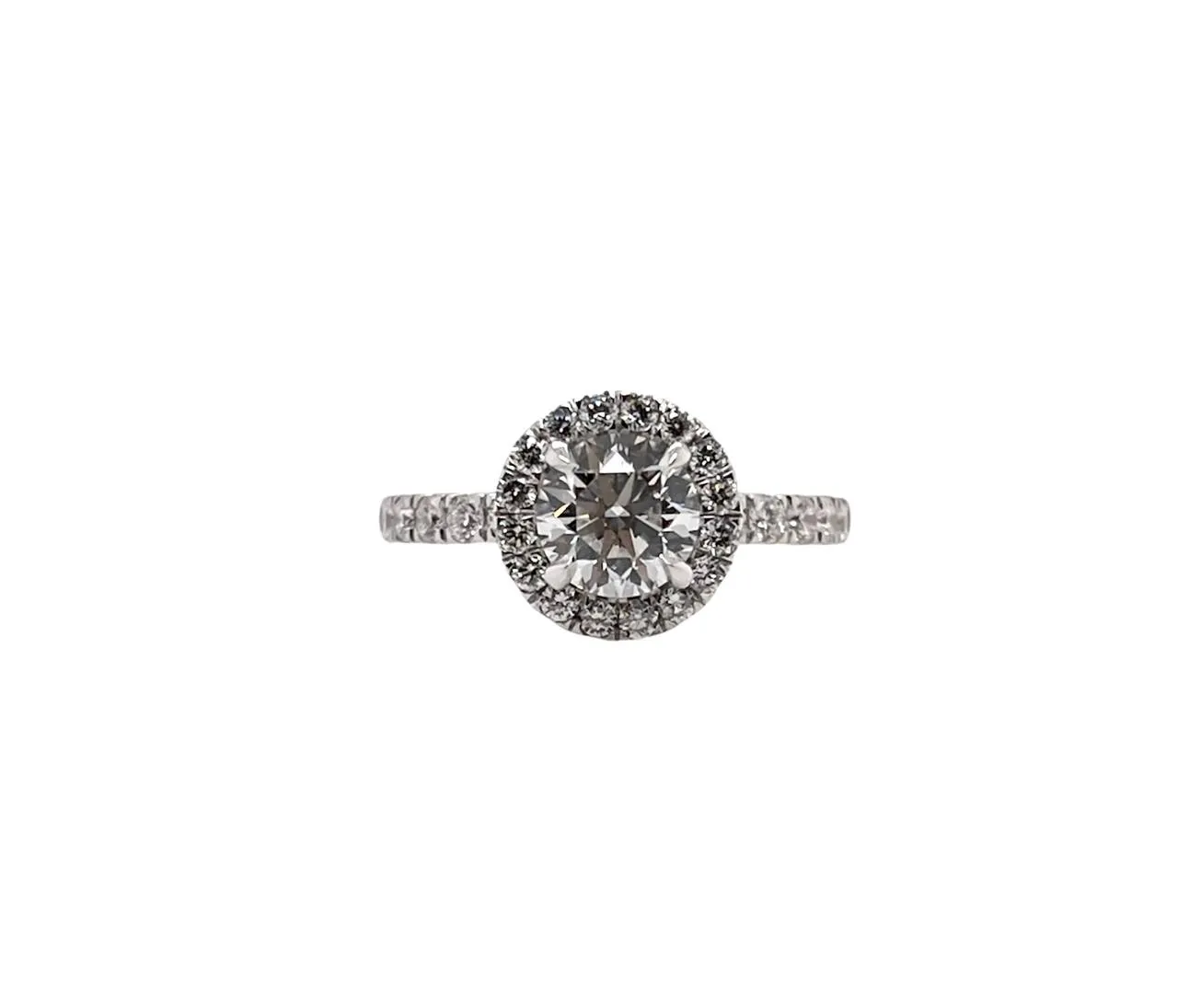 1.68 Ct E VS2 Lab Grown Round Diamond Halo Engagement Ring 14k White Gold