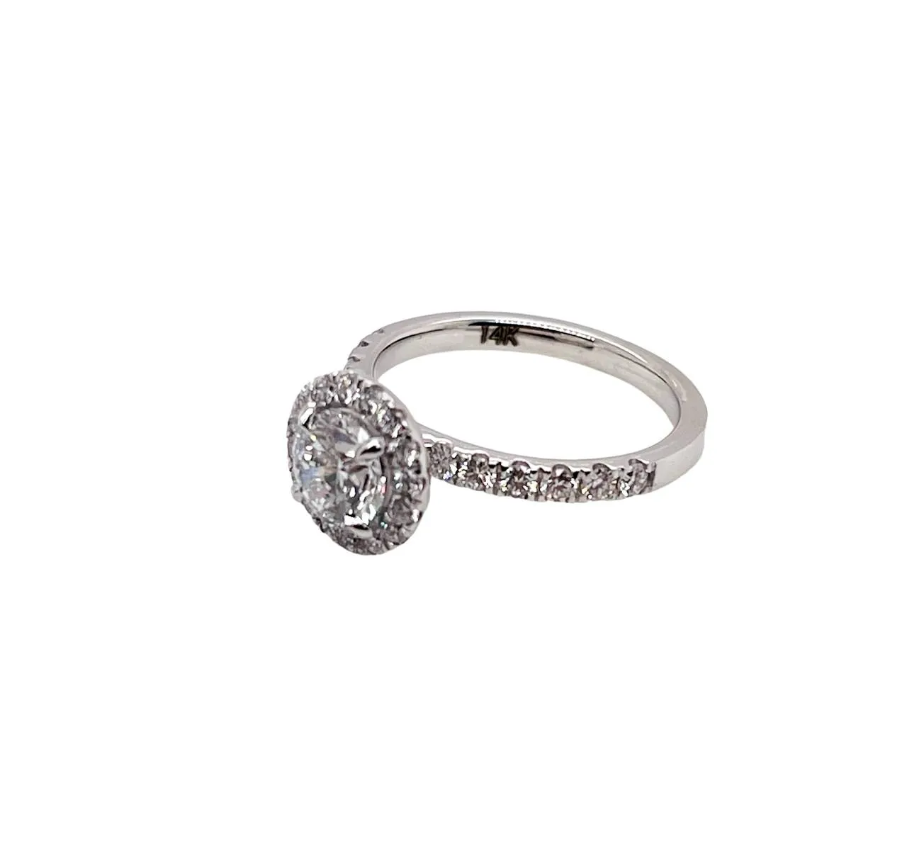 1.68 Ct E VS2 Lab Grown Round Diamond Halo Engagement Ring 14k White Gold
