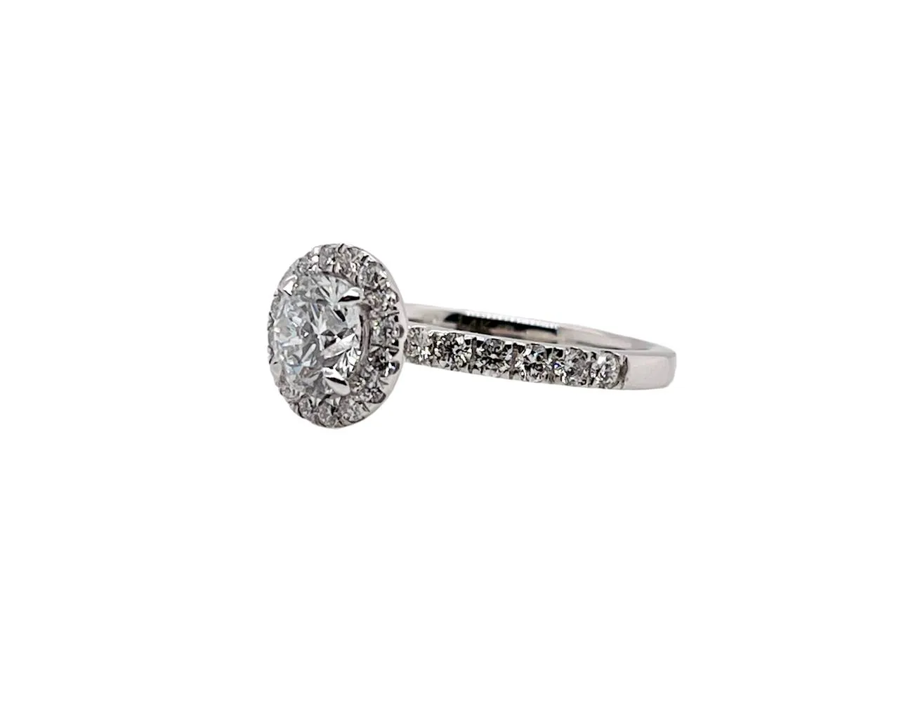 1.68 Ct E VS2 Lab Grown Round Diamond Halo Engagement Ring 14k White Gold