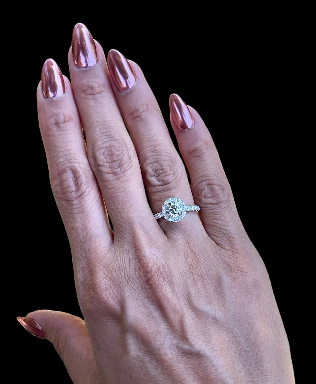 1.68 Ct E VS2 Lab Grown Round Diamond Halo Engagement Ring 14k White Gold