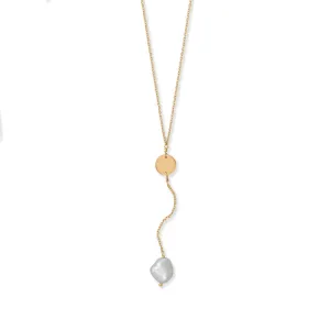 16"   2" 14 Karat Gold Plated Pearl Drop Necklace