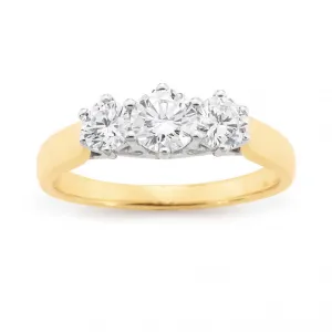 18CT Two Tone Diamond Claw Set 3 Stone Engagement Ring