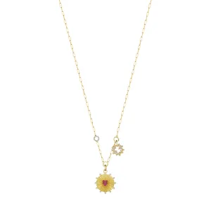 18k Penka Yellow Gold Necklace With 0.55 Cts Vs-Gh Diamonds  And Ruby