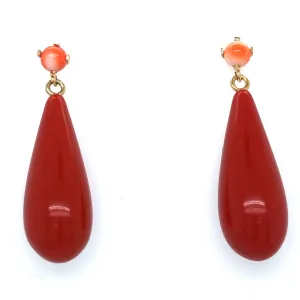 1930s Coral and 18k Gold Drop Earrings *Reserved - not available for purchase*