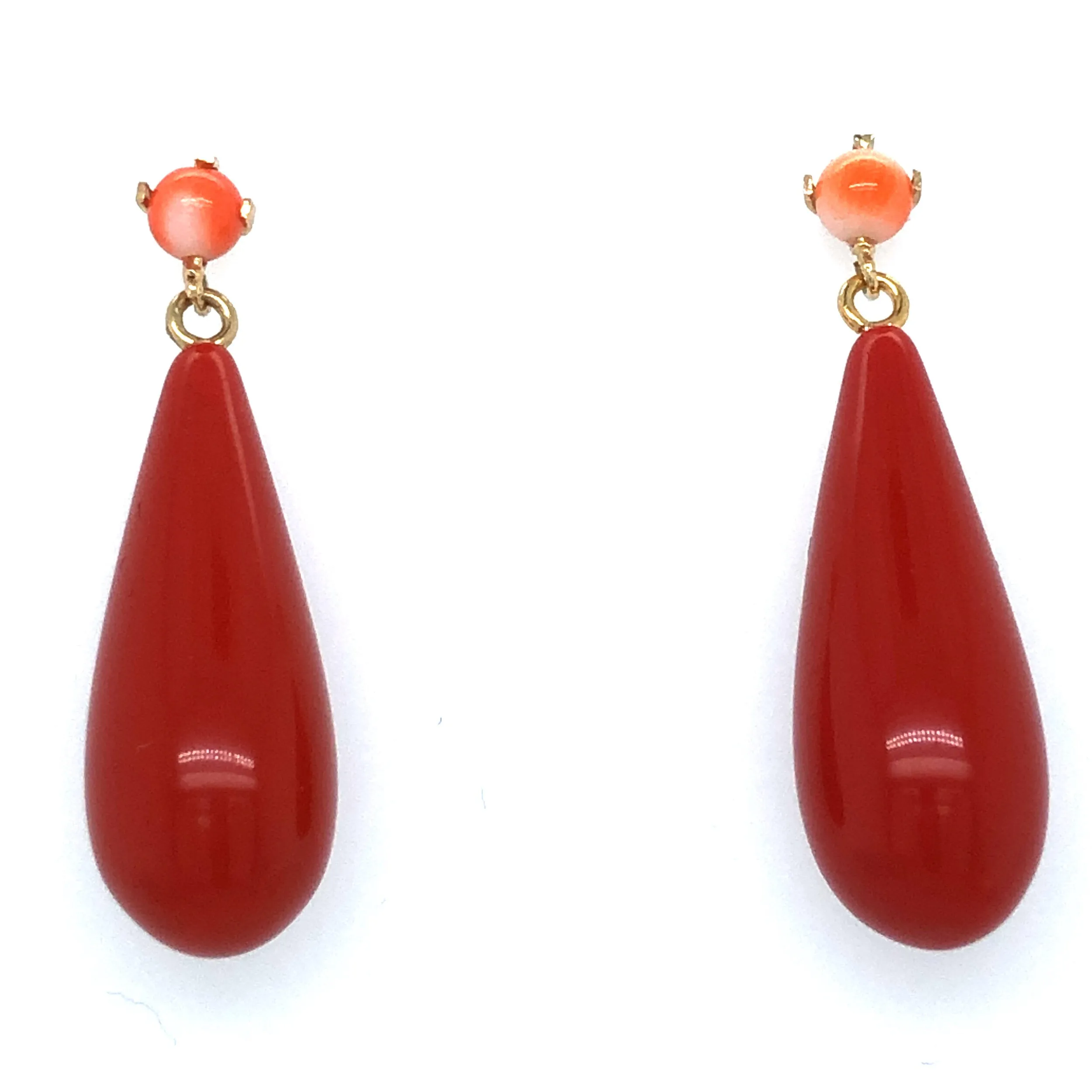1930s Coral and 18k Gold Drop Earrings *Reserved - not available for purchase*