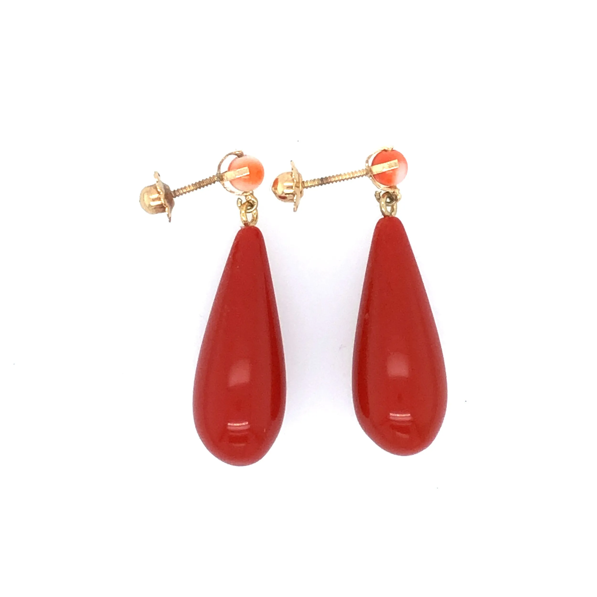 1930s Coral and 18k Gold Drop Earrings *Reserved - not available for purchase*