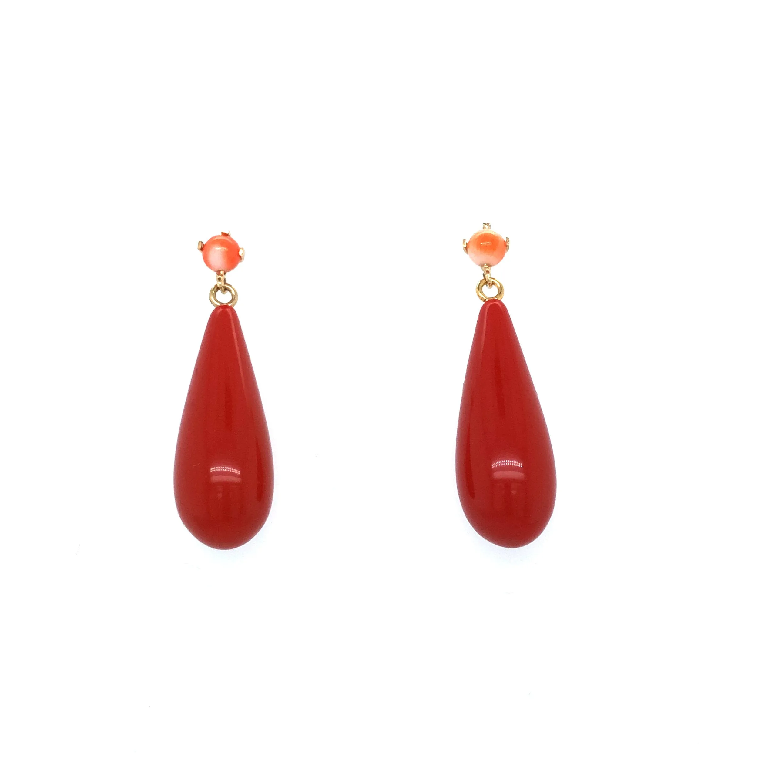 1930s Coral and 18k Gold Drop Earrings *Reserved - not available for purchase*