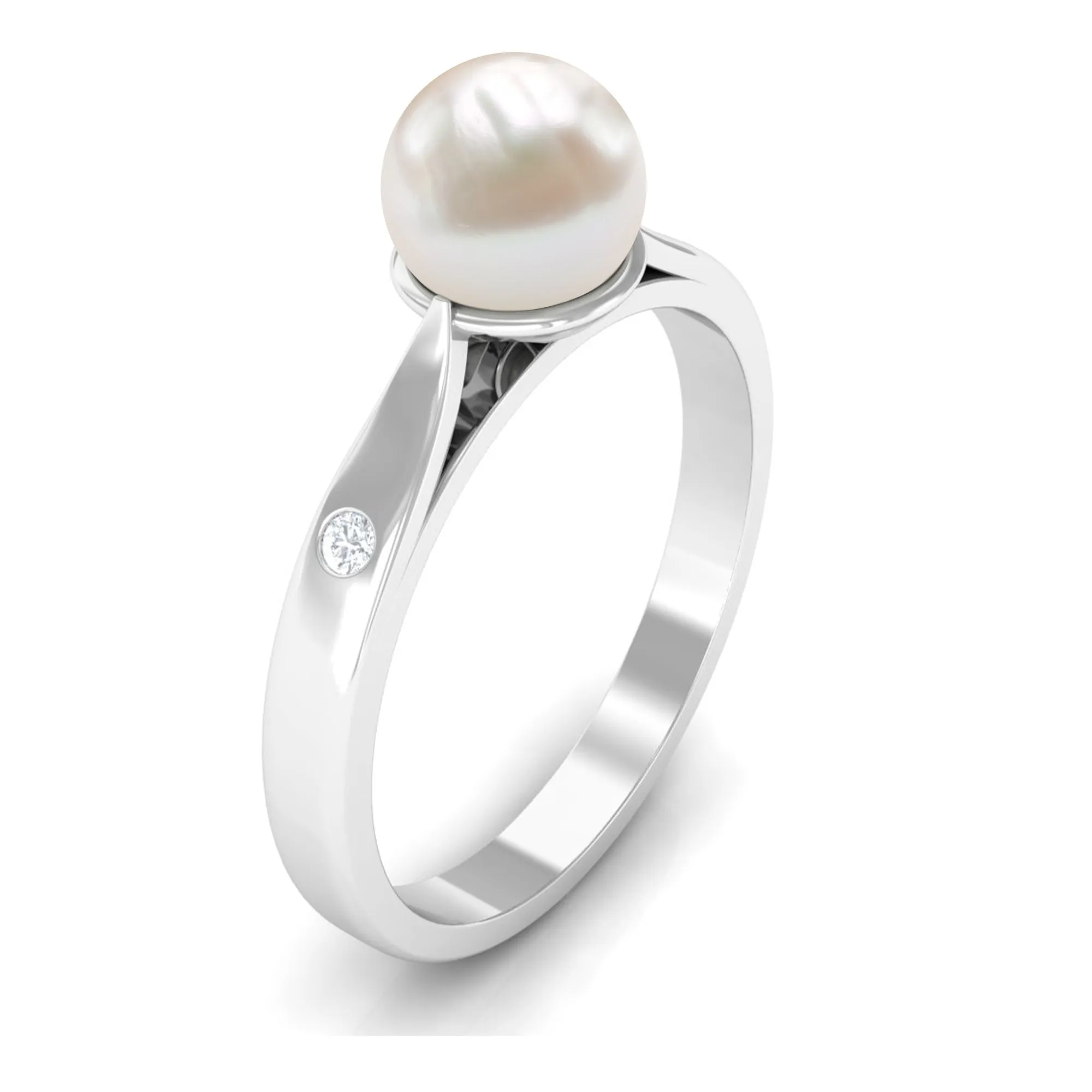 2.25 CT Freshwater Pearl Solitaire Ring with Diamond Accent
