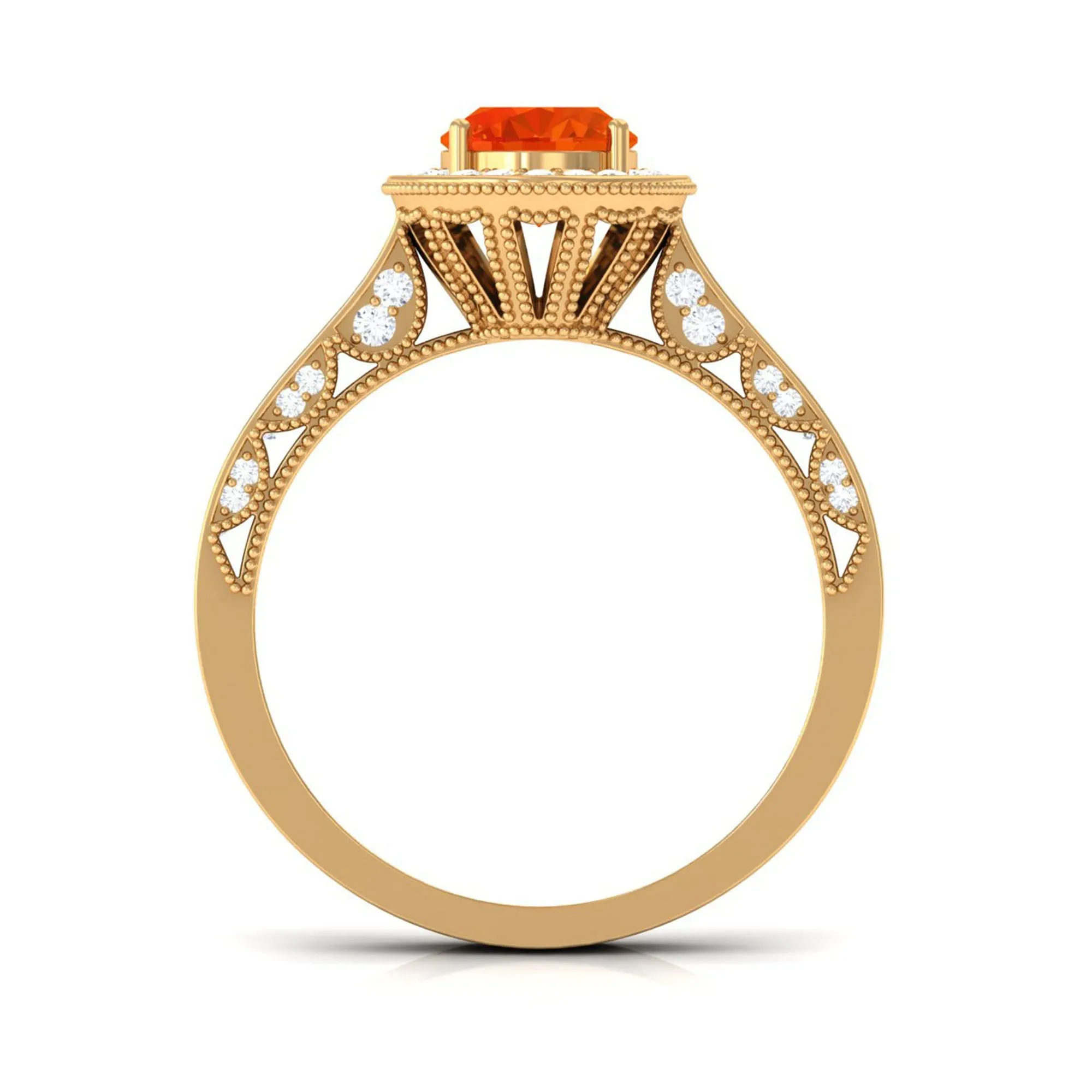 2.50 CT Created Orange Sapphire Solitaire Engagement Ring with Halo Diamond