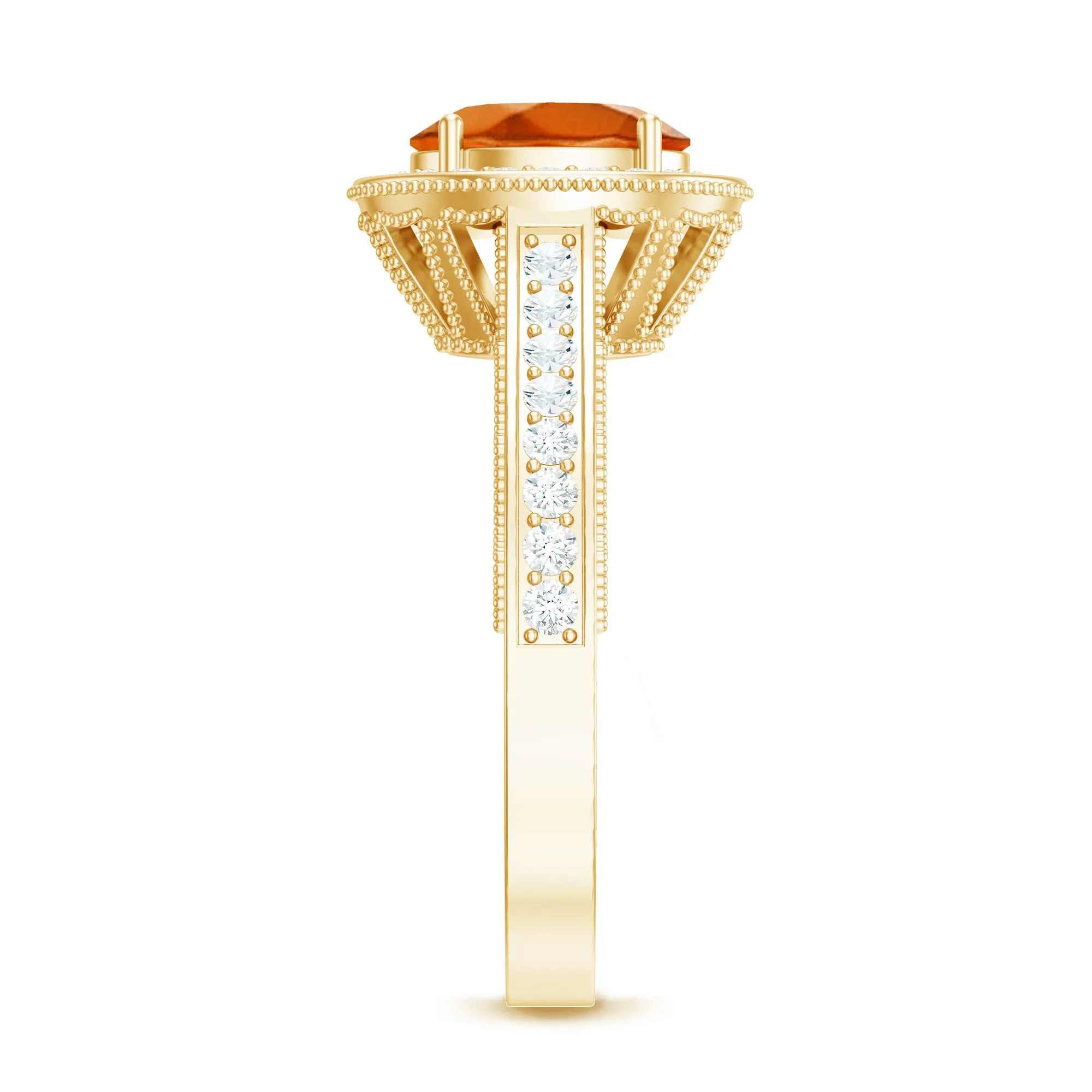 2.50 CT Created Orange Sapphire Solitaire Engagement Ring with Halo Diamond