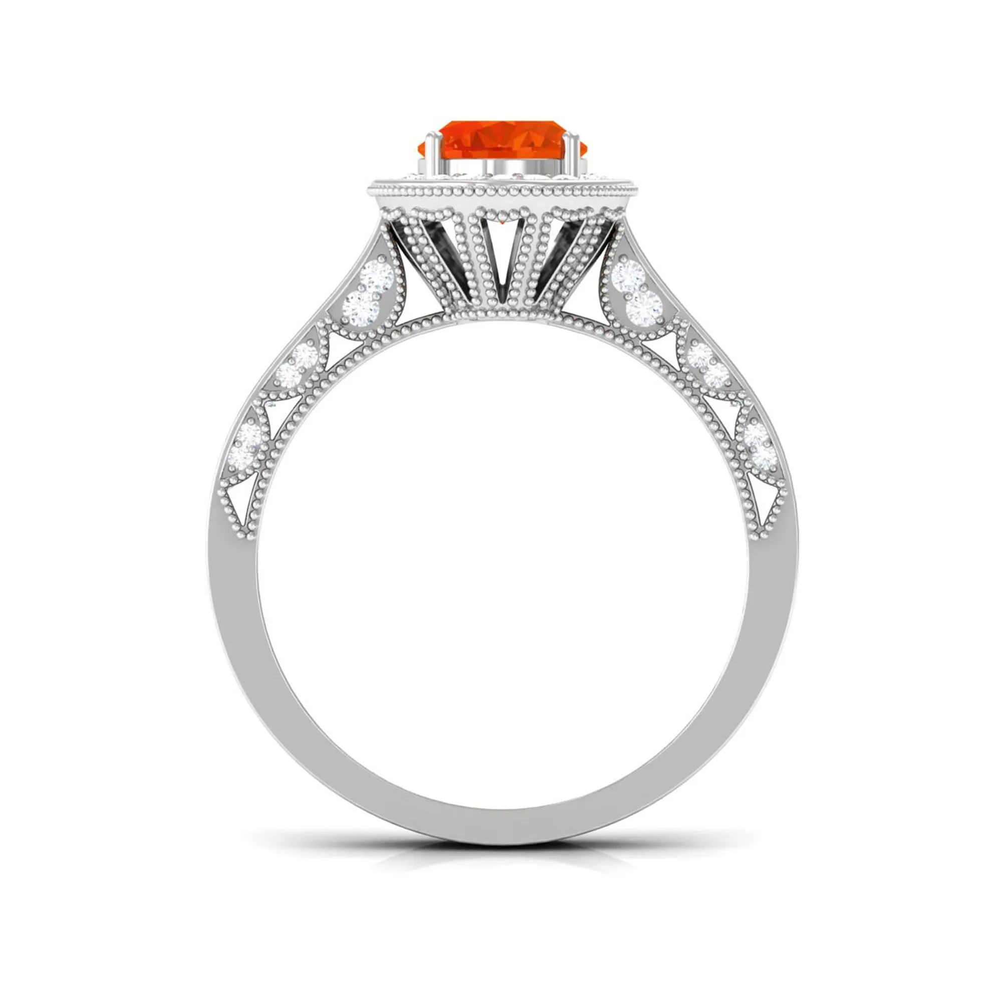 2.50 CT Created Orange Sapphire Solitaire Engagement Ring with Halo Diamond