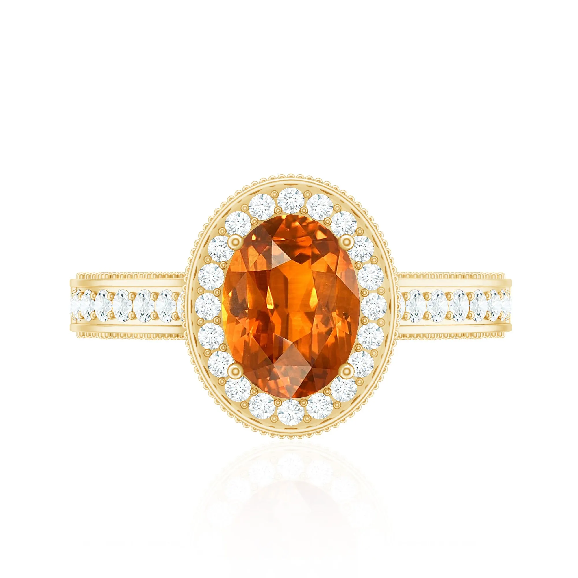 2.50 CT Created Orange Sapphire Solitaire Engagement Ring with Halo Diamond