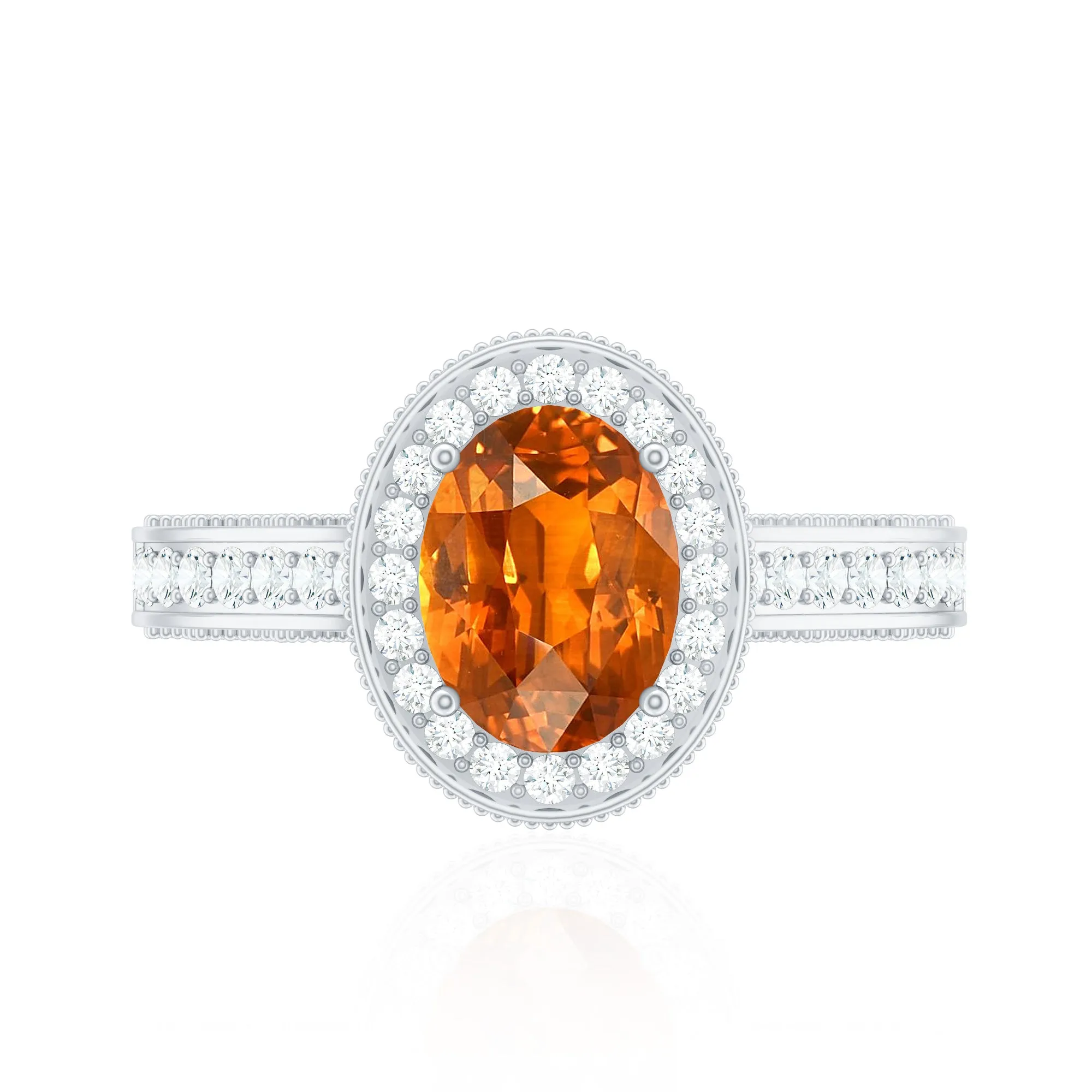 2.50 CT Created Orange Sapphire Solitaire Engagement Ring with Halo Diamond
